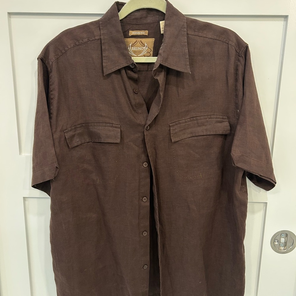 Bruno New York Men's Brown Linen Button Down Shirt